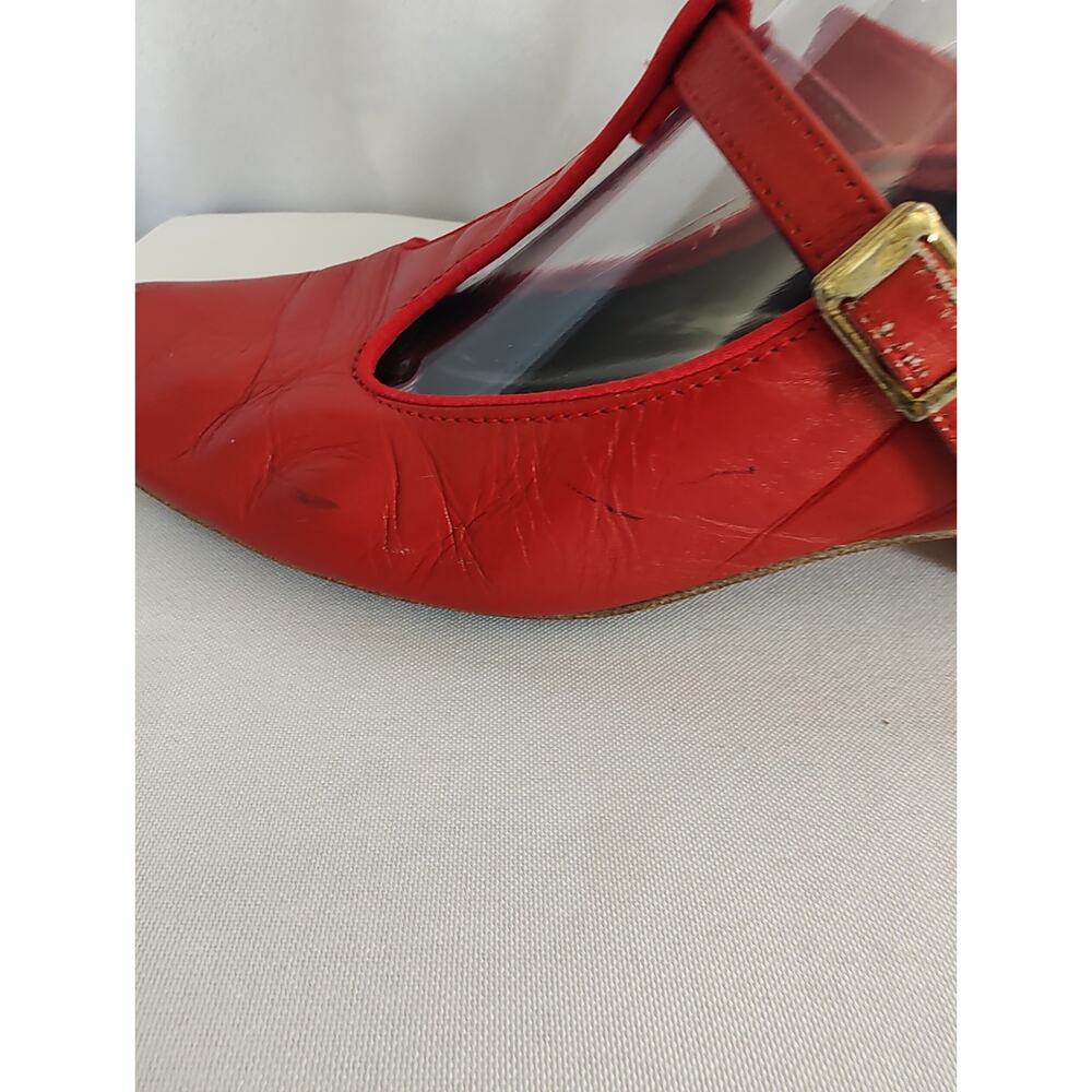 Leo's Dance Wear Rockabilly Women’s Red Leather T-Strap Dance Shoes, Low Heel - Picture 8 of 16